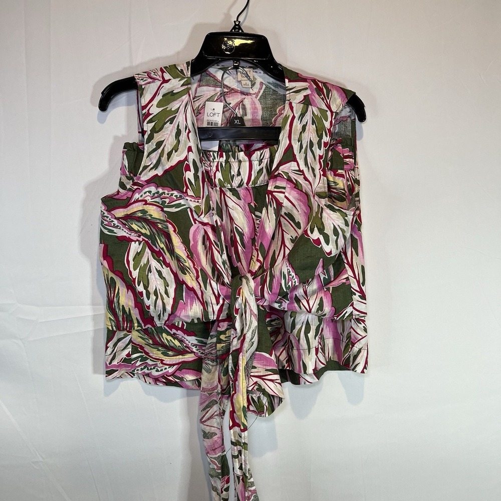 NWT Size Medium Ann Taylor Loft Beach Shorts Tie Top Set Green Tropical Vacation
